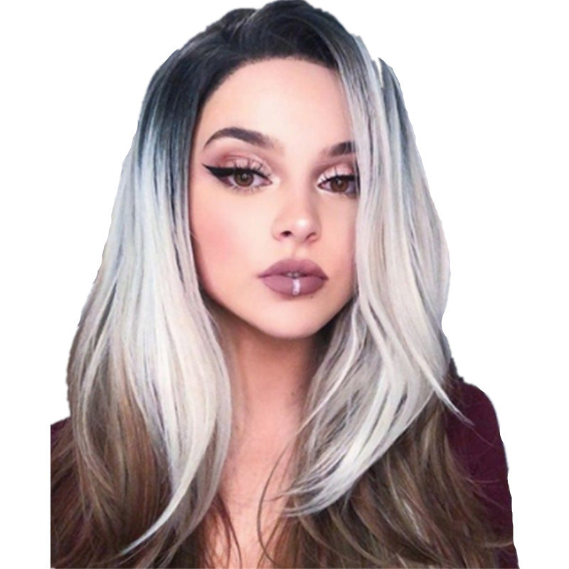 Three-color Gradient Mid-section Women's Wig Set Three-color Gradient Mid-section Women's Wig Set